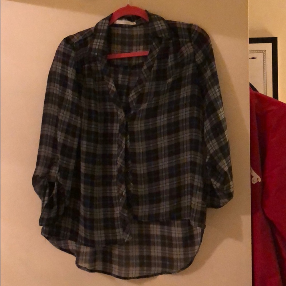 Black, Grey & Blue Plaid Blouse